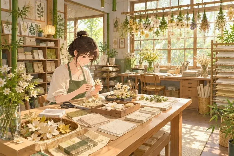 纸间手作工坊场景插画，位于杭州市西湖区文三路 128 号 4 层