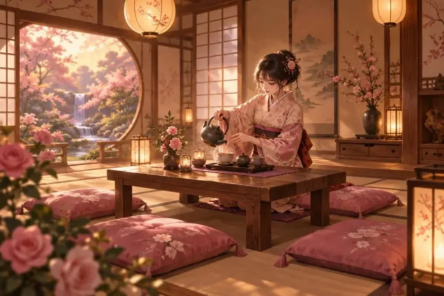竹影茶屋 · 动画放映角场景插画，位于杭州市西湖区竹影路 22 号 2 层